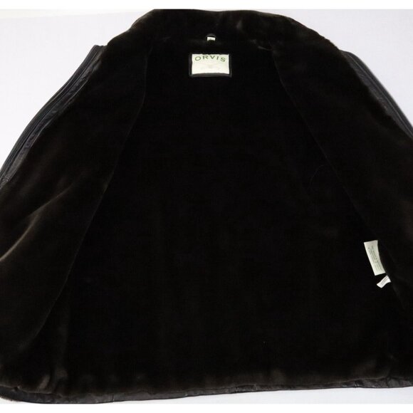 ORVIS Brown Soft Leather Faux Fur Lined Coat Womens Sz L Full Zip Smooth Collar - Picture 3 of 8